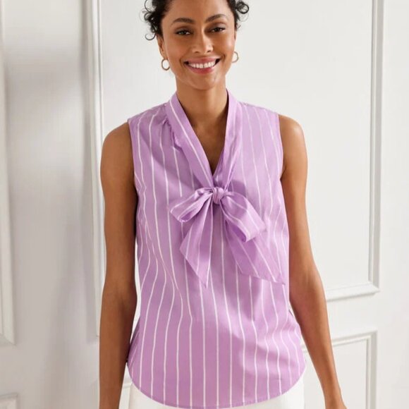 Talbots Tops - Talbots Tie Neck Shell - Morning Stripe Size Small NWT